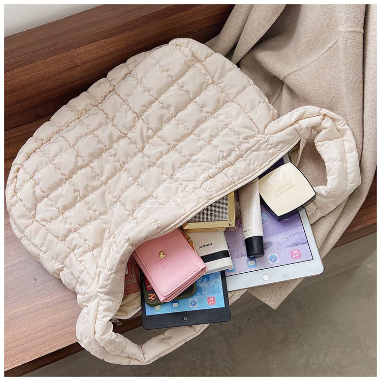 Quilted Zipper Large Shoulder Bag