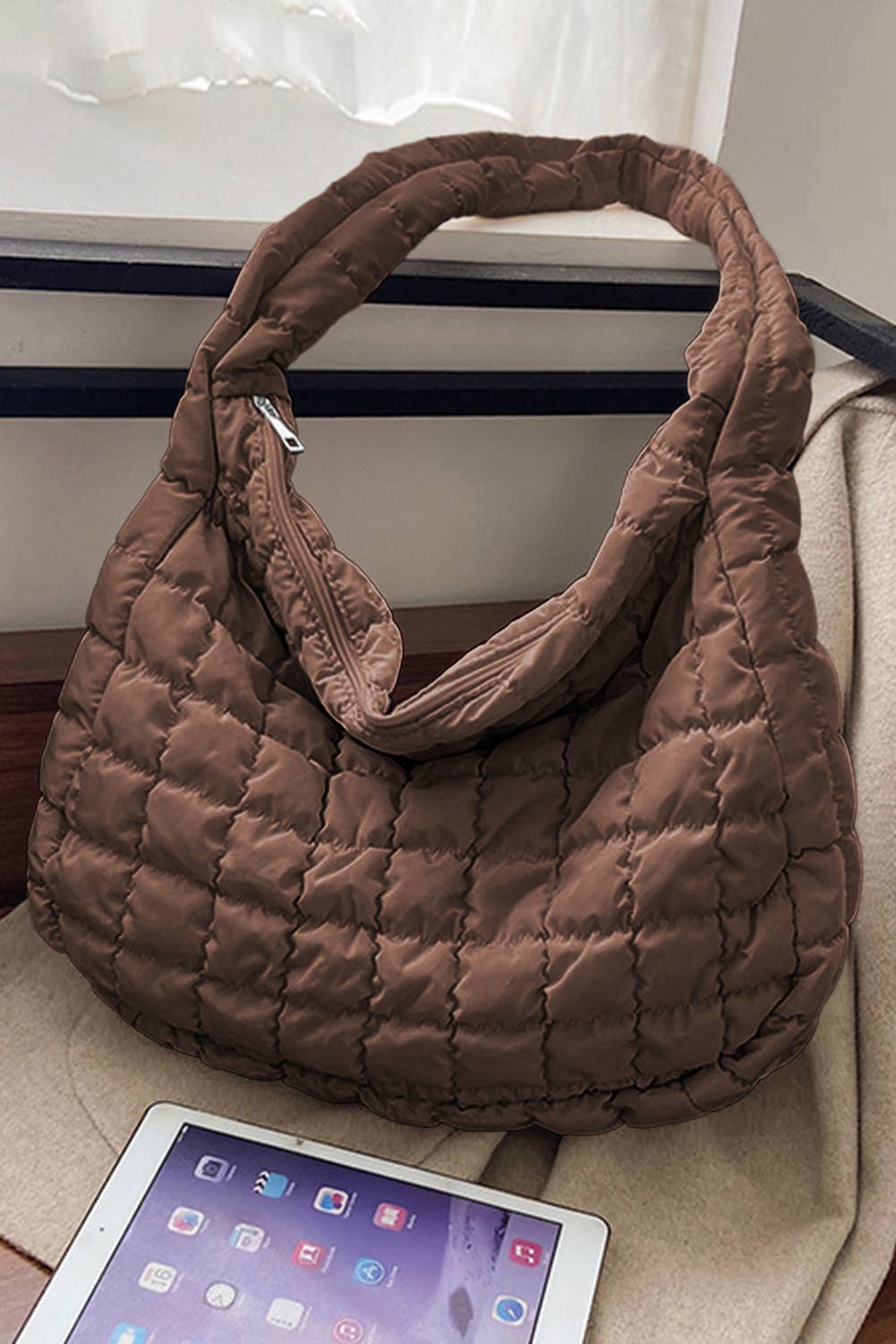 Quilted Zipper Large Shoulder Bag