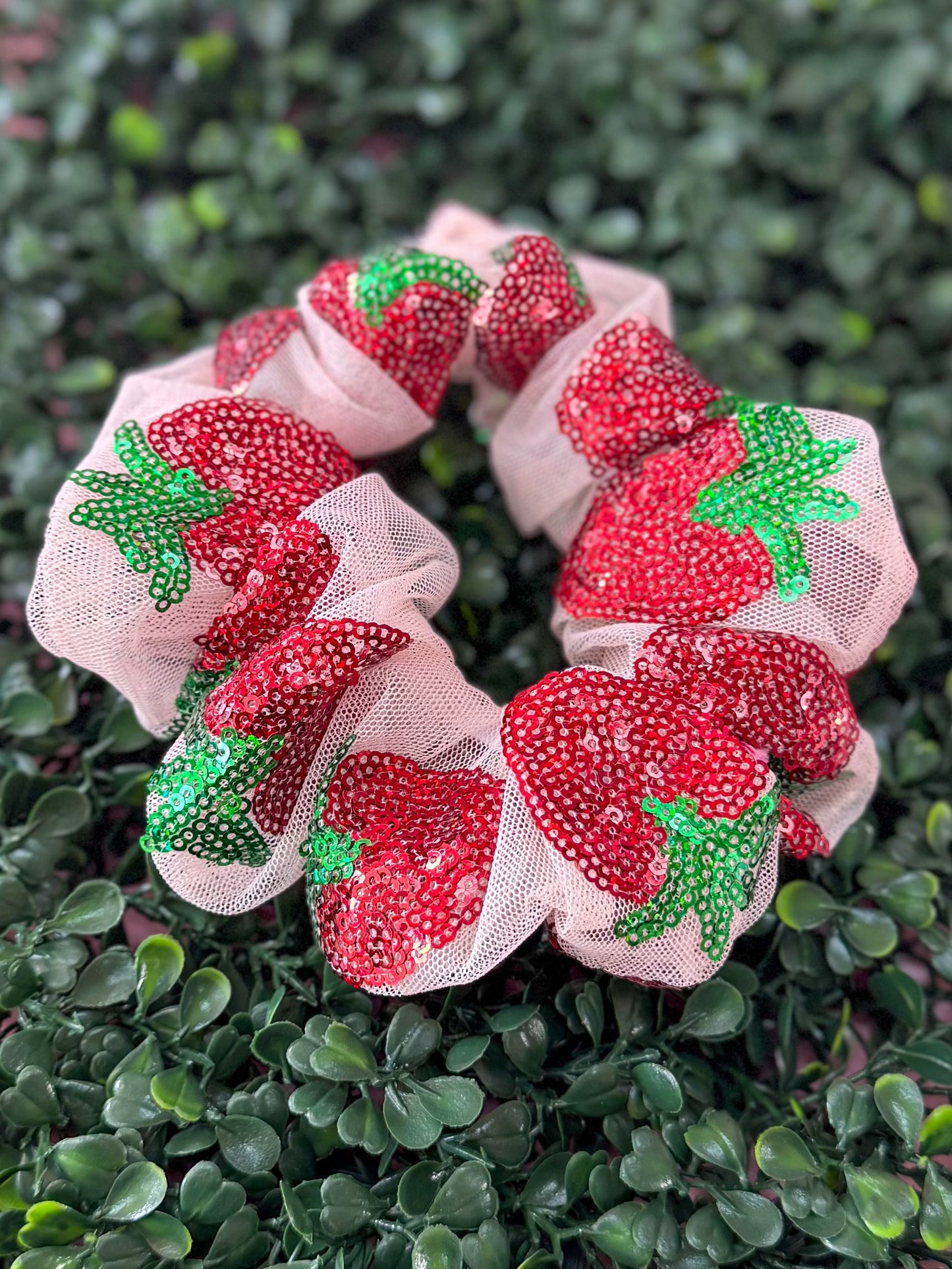 Sequin Strawberry Scrunchie