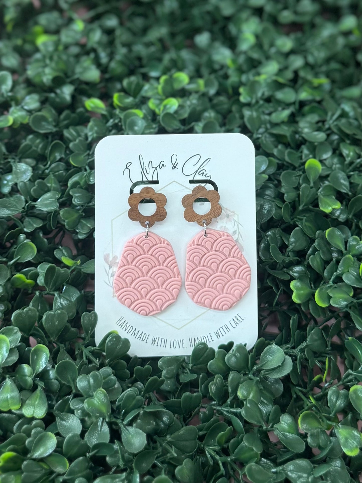 Wood Flower Stud Dangles
