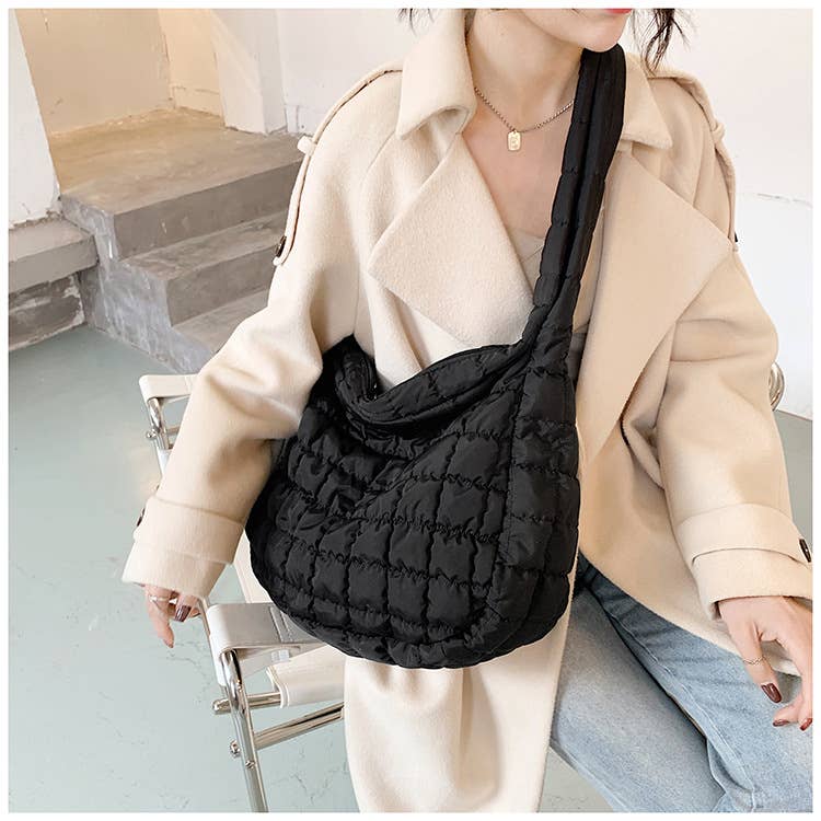 Quilted Zipper Large Shoulder Bag