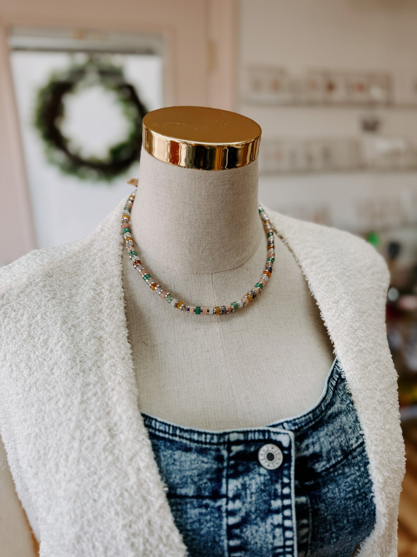 Silver Rainbow Beaded Necklace