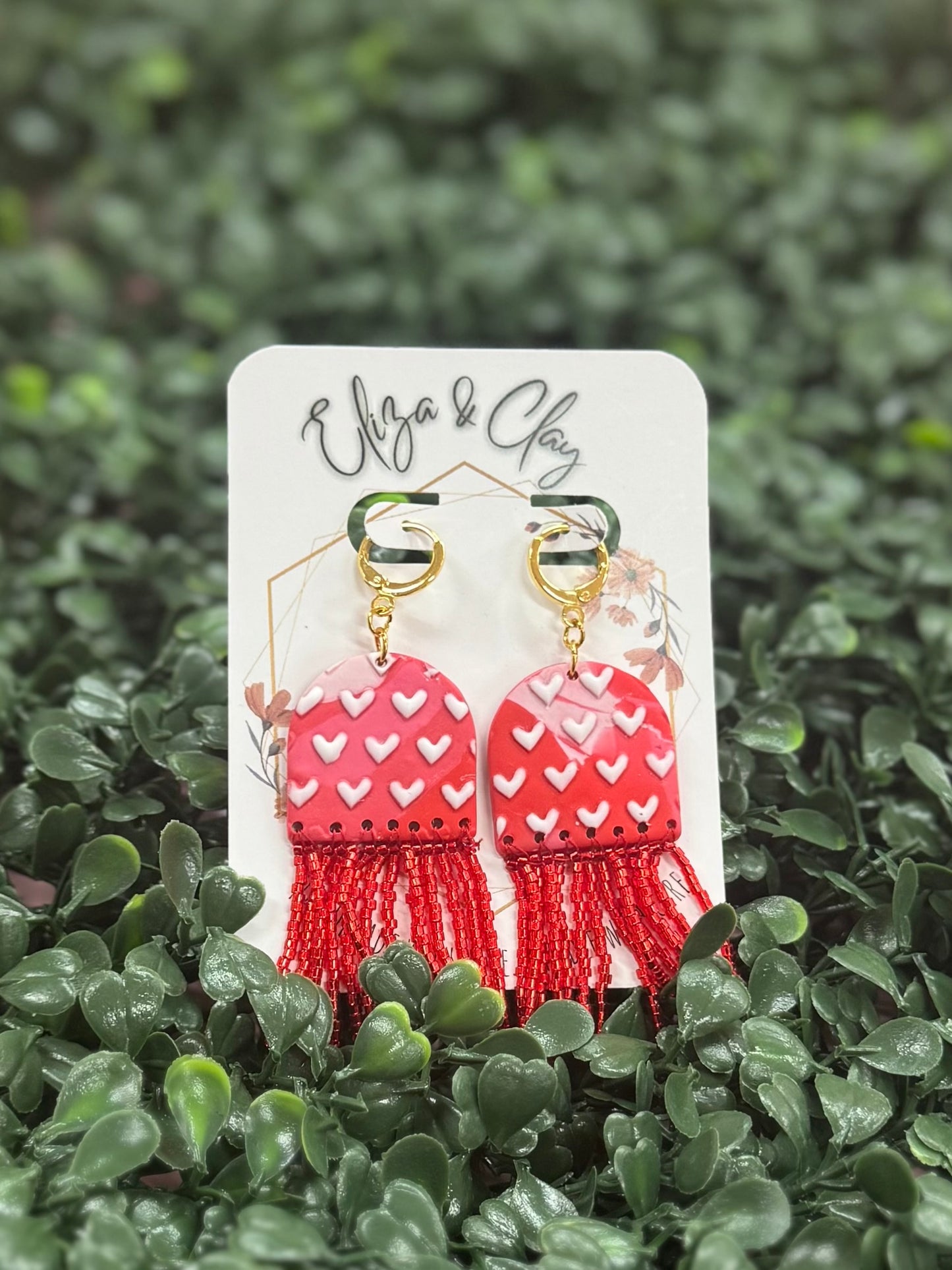 Beaded Fringe Heart Clay Earring Dangles