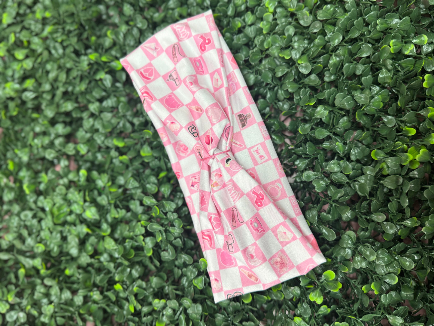 Pink Checkered Headband