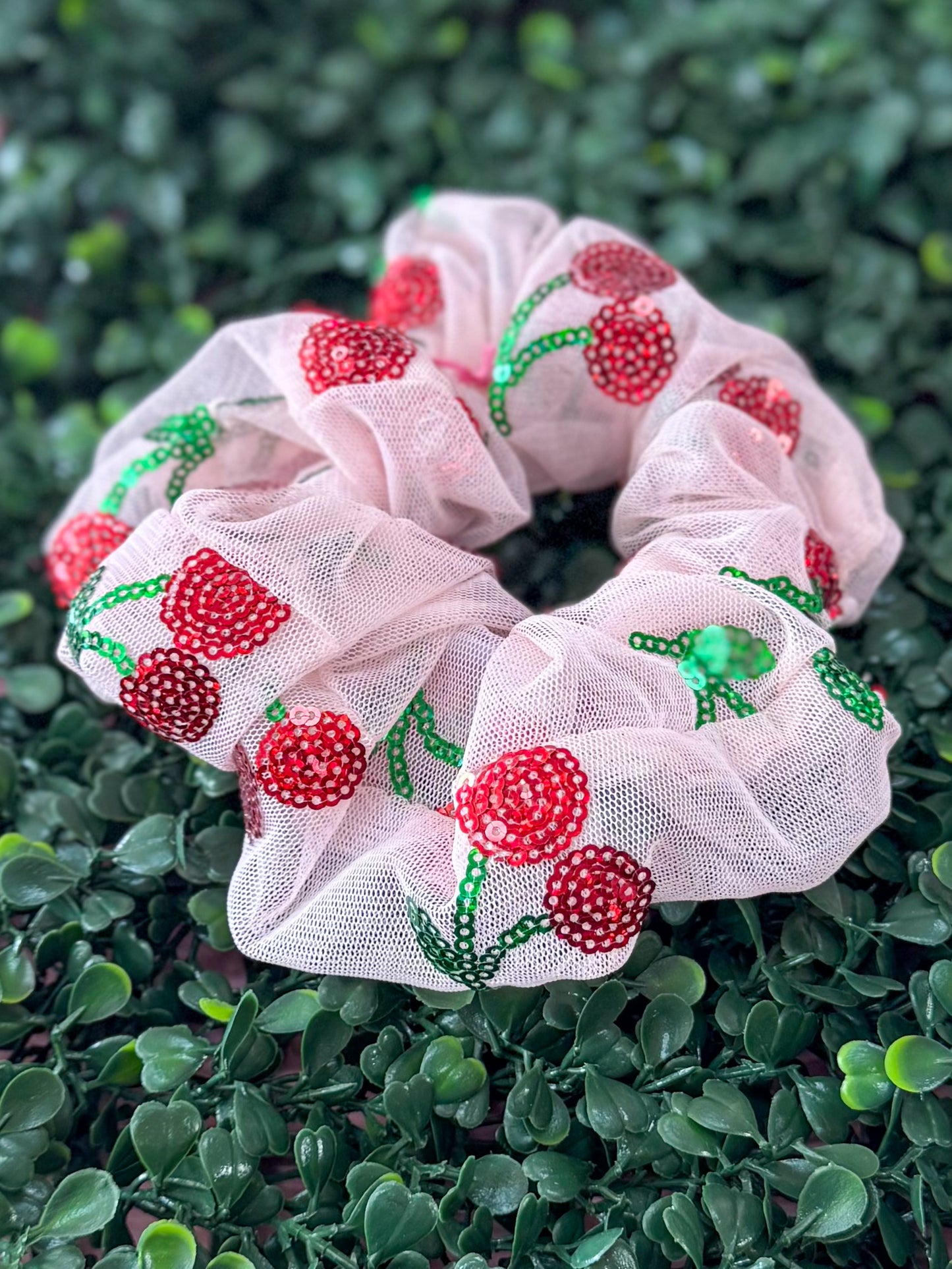 Sequin Cherry Scrunchie