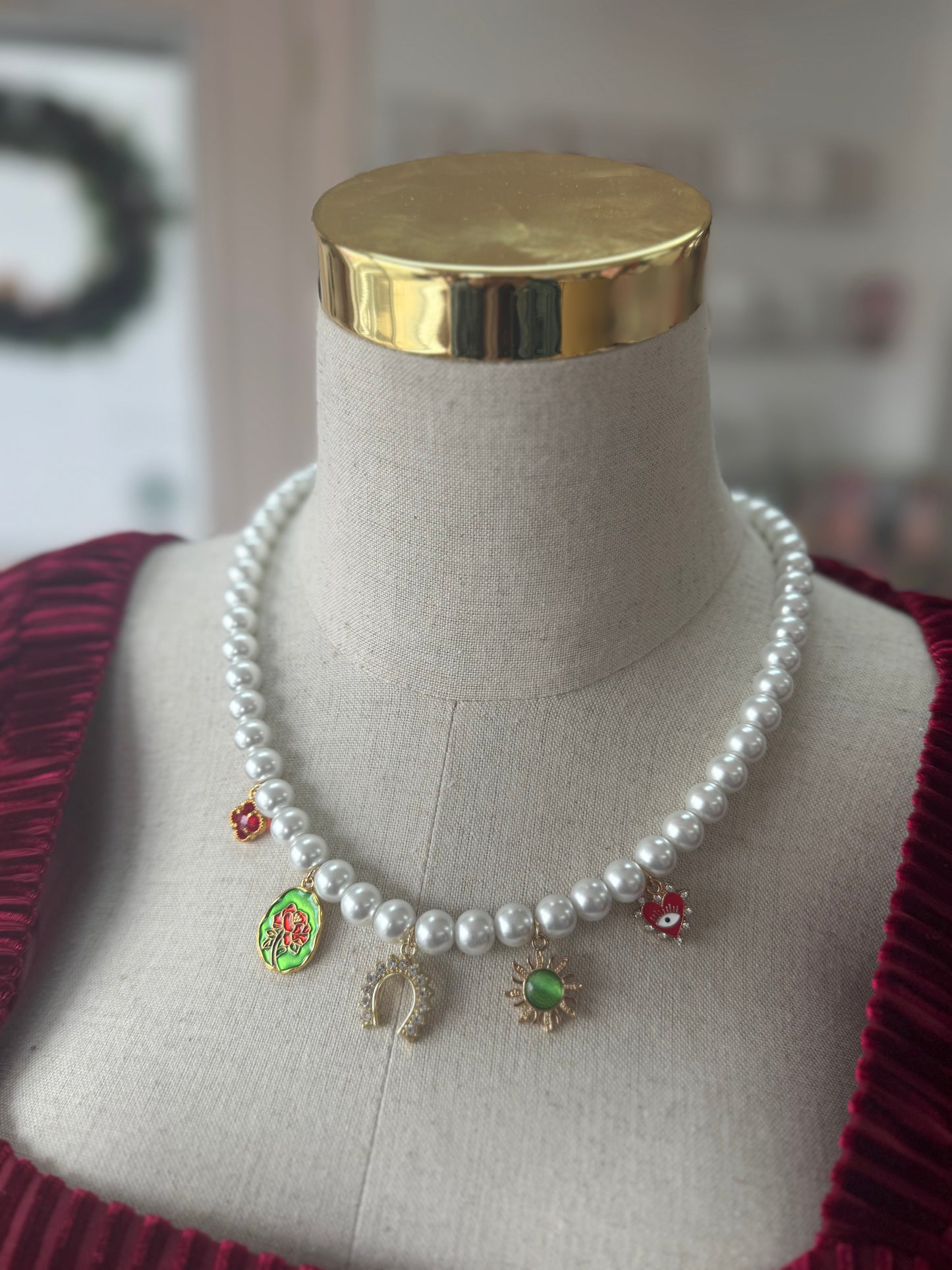 Celestial Bloom Pearl Charm Necklace