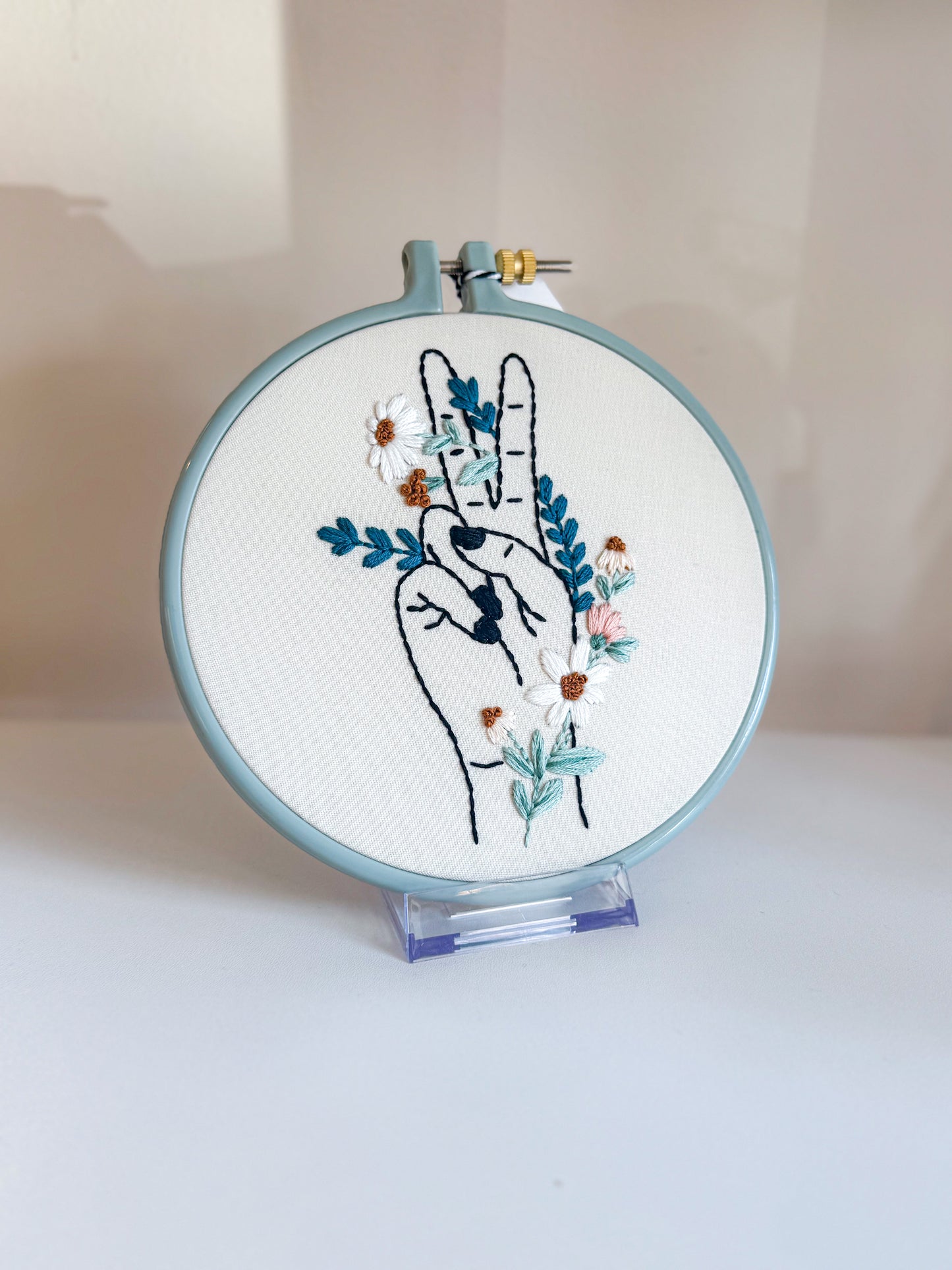 Peace And Floral Embroidery Wall Art