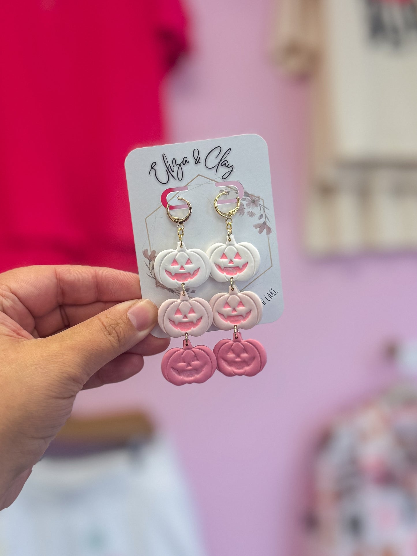 Three Tier Pink Pumpkins Dangle Earrings