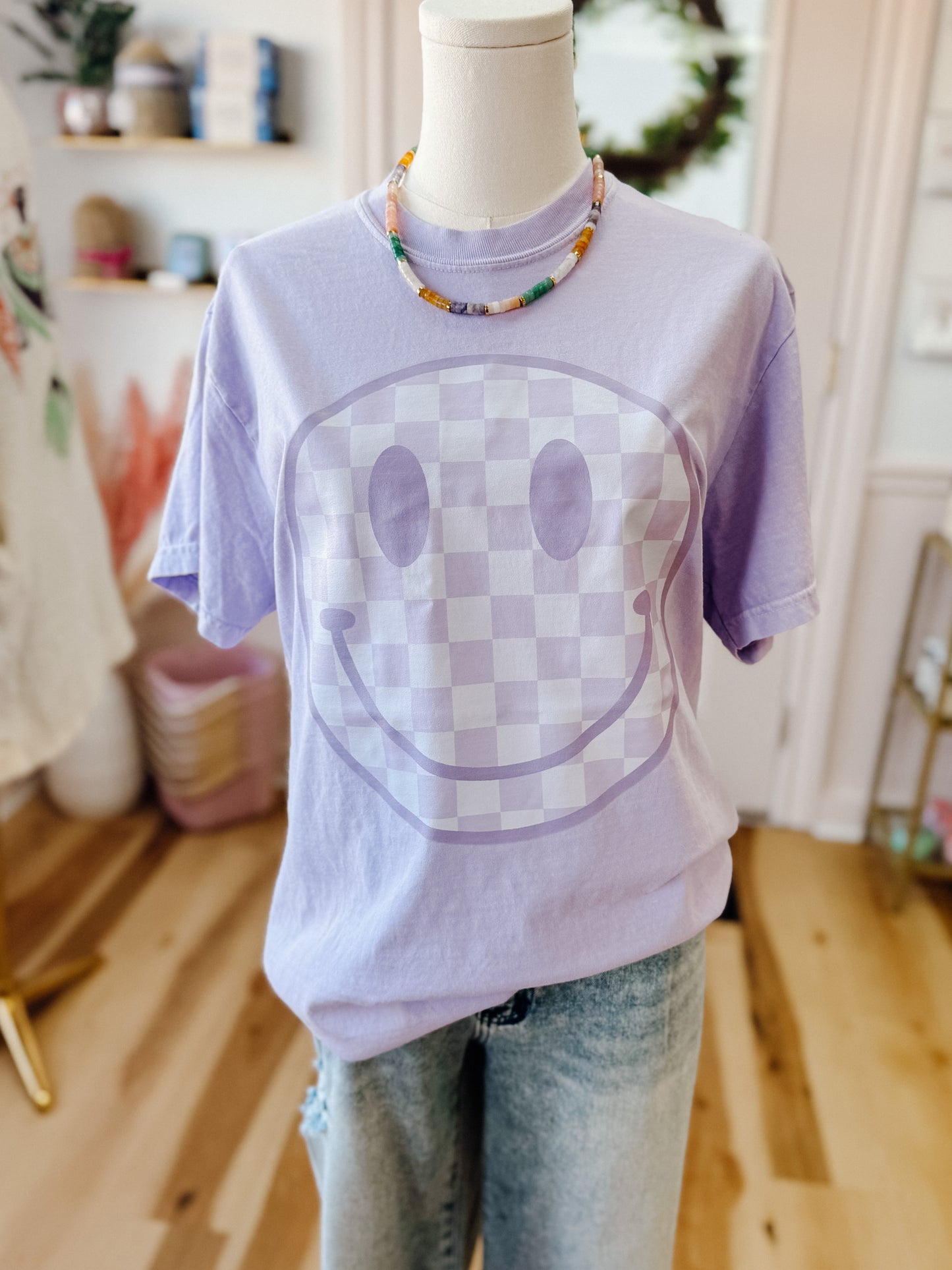 Purple Checkered Happy Shirt