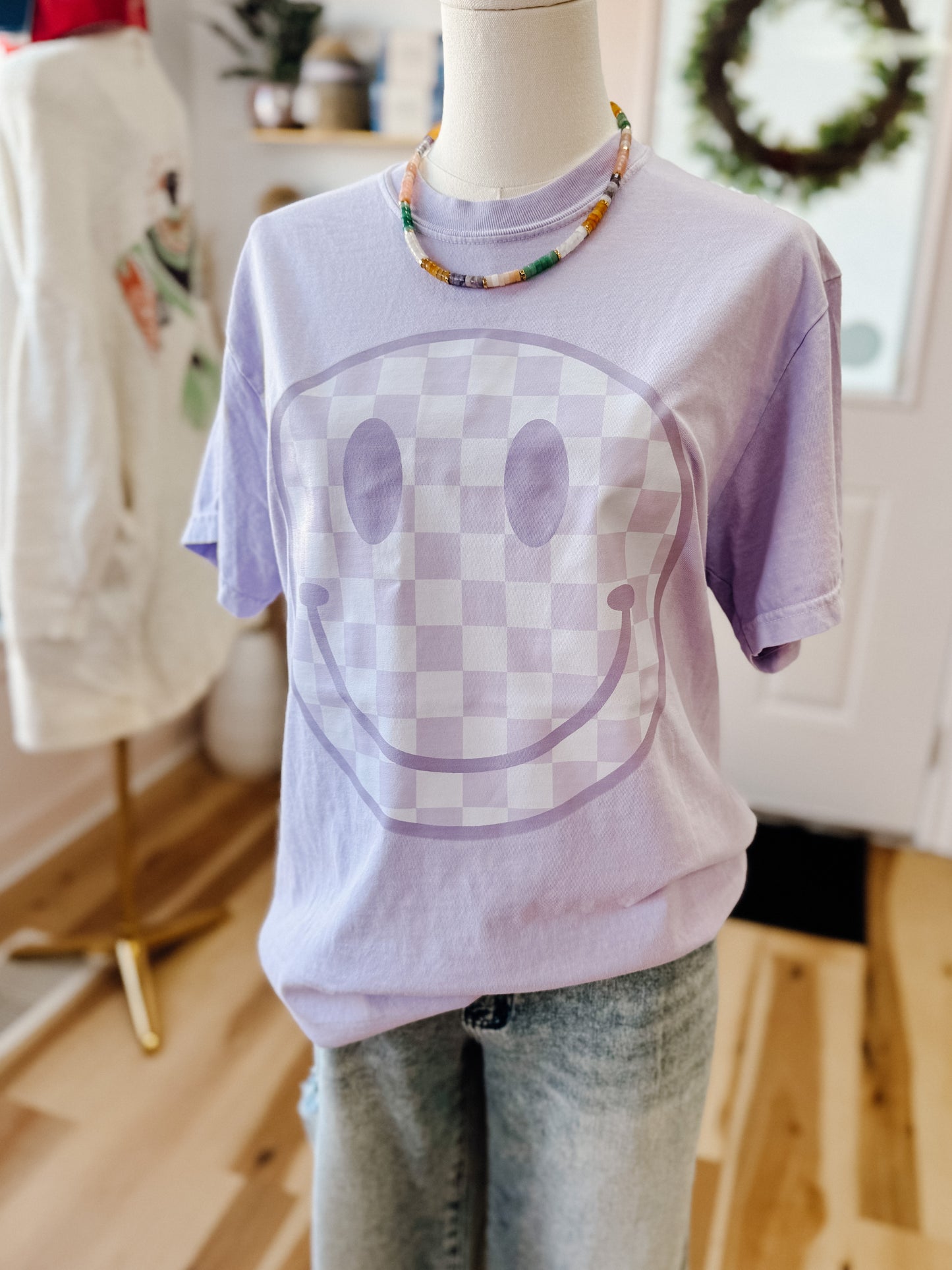 Purple Checkered Happy Shirt