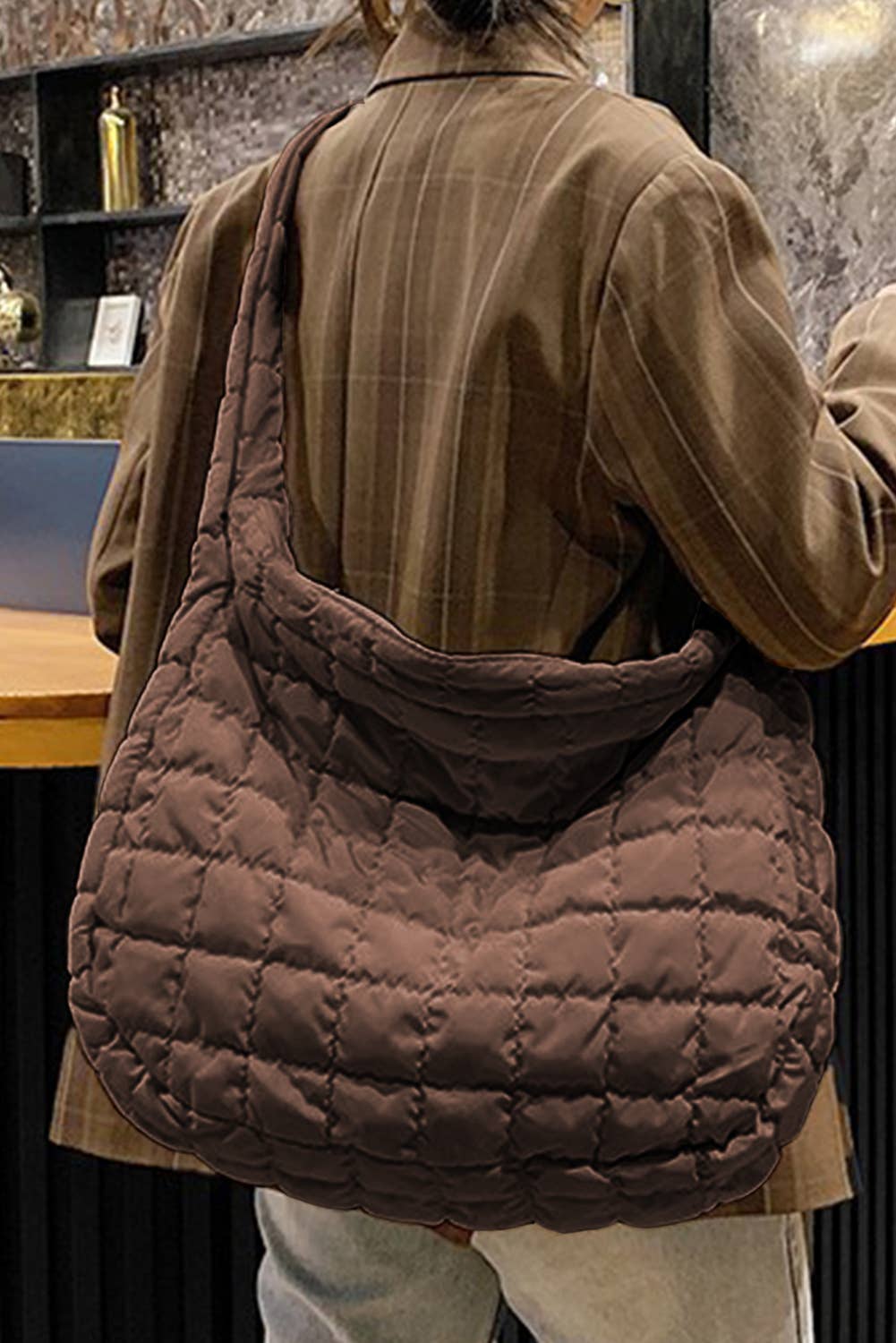 Quilted Zipper Large Shoulder Bag