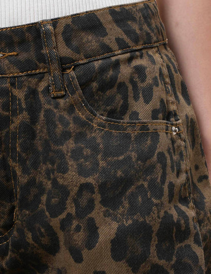 Leopard Denim Barrel Jeans