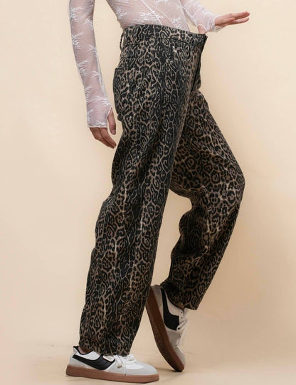 Leopard Denim Barrel Jeans