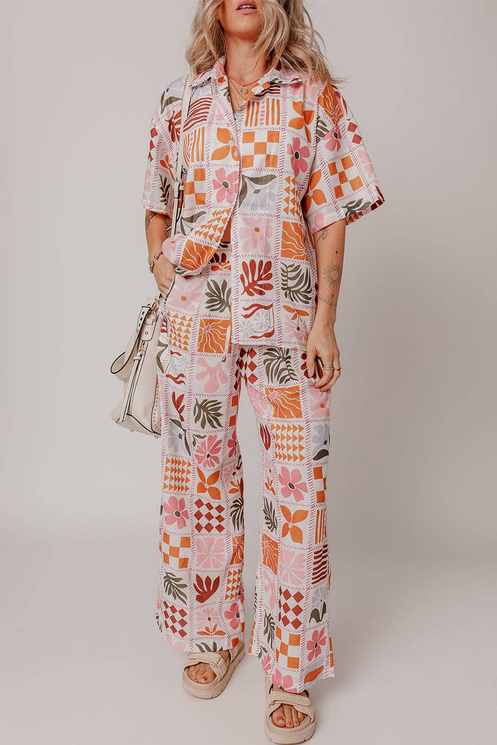 Retro Floral & Checker Shirt and Pant Set