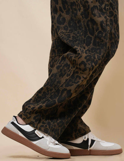 Leopard Denim Barrel Jeans
