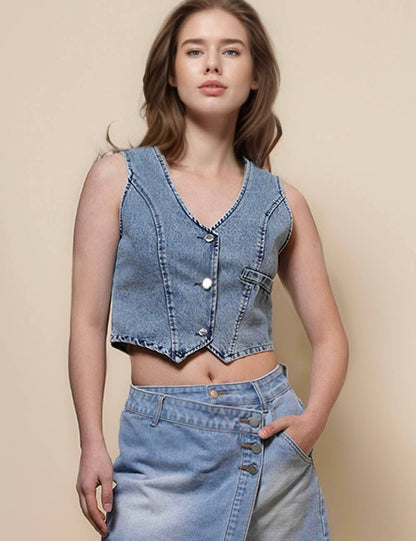 V-Neck Denim Vest