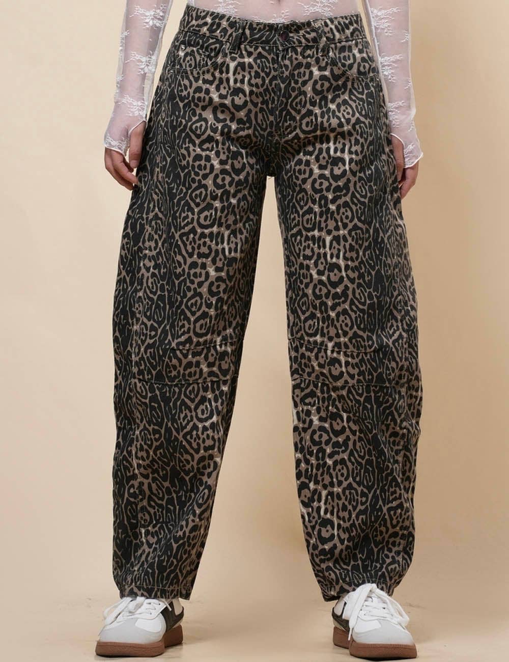 Leopard Denim Barrel Jeans