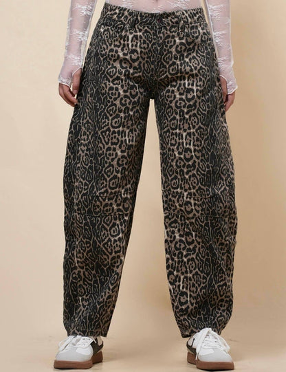 Leopard Denim Barrel Jeans