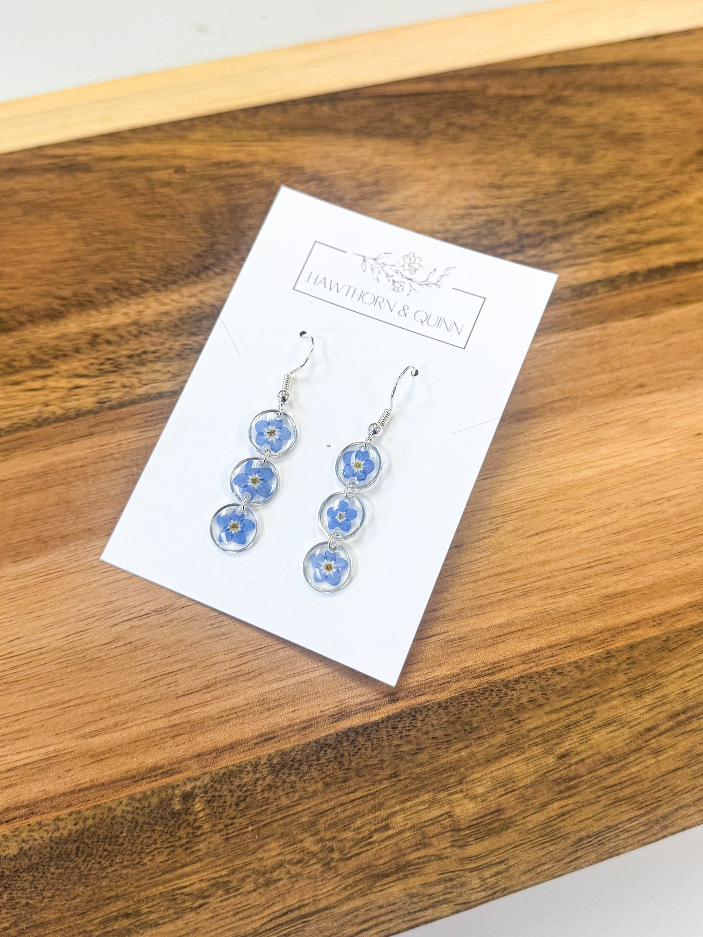 Blue Floral Three Teir Dangle Resin Earrings