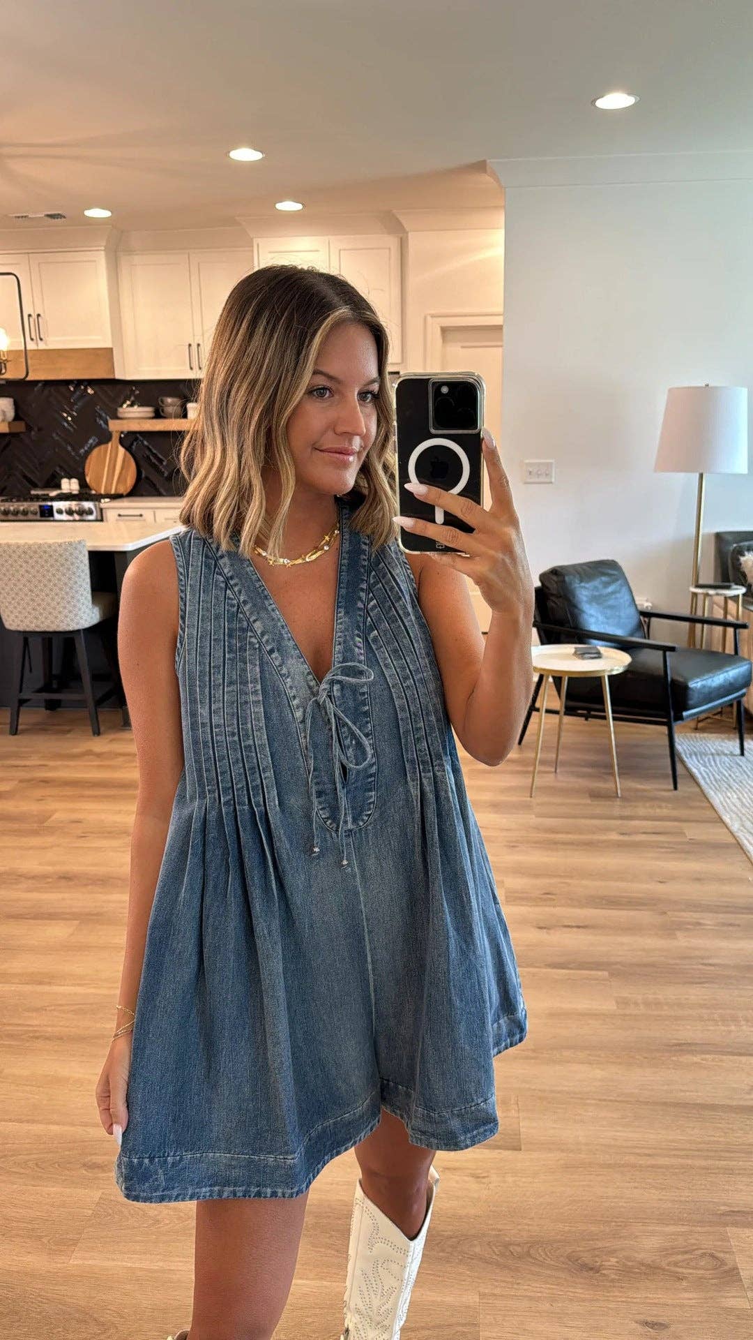V-Neck Sleeveless Denim Romper