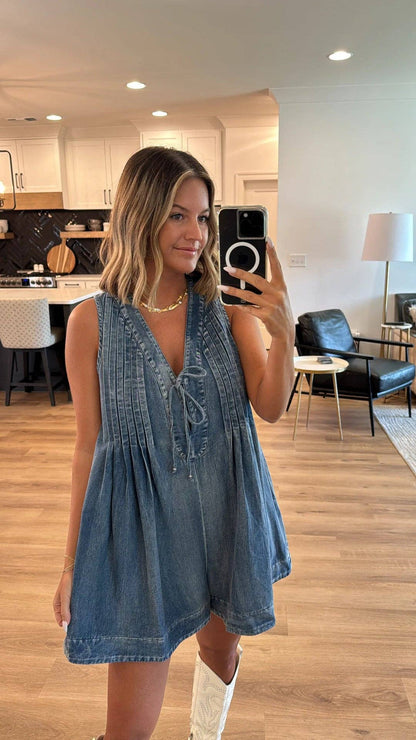 V-Neck Sleeveless Denim Romper