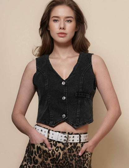 V-Neck Denim Vest