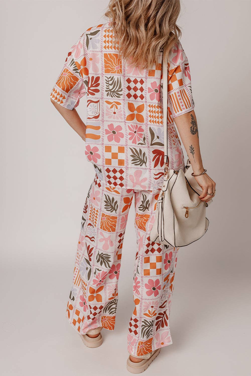 Retro Floral & Checker Shirt and Pant Set