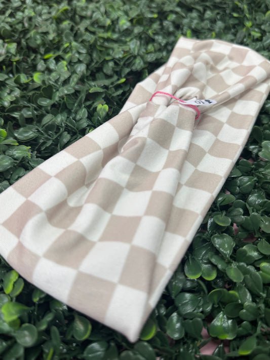 Beige Checkered Headband