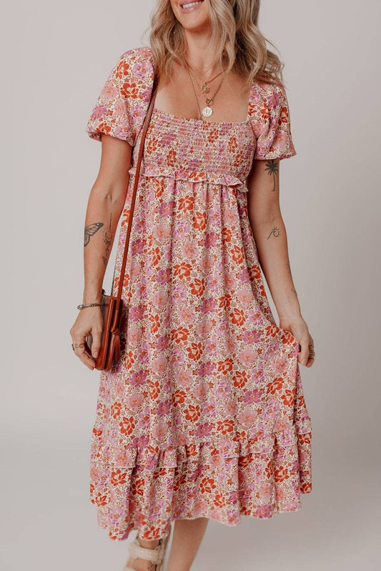 Floral Bow Back Midi Dress
