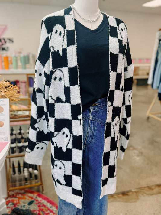 Halloween Ghost & Checkered Cardigan