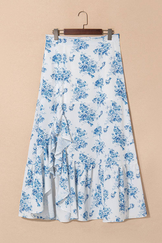 Floral Slit Ruffle Skirt