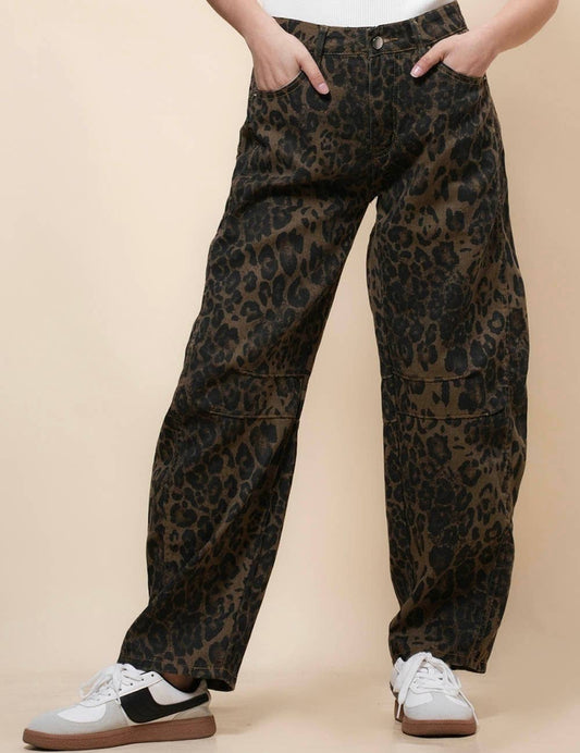 Leopard Denim Barrel Jeans