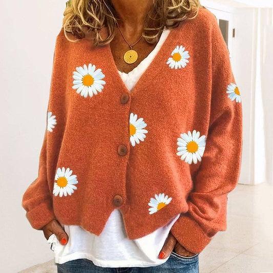Sun Flower V-Neck Sweater