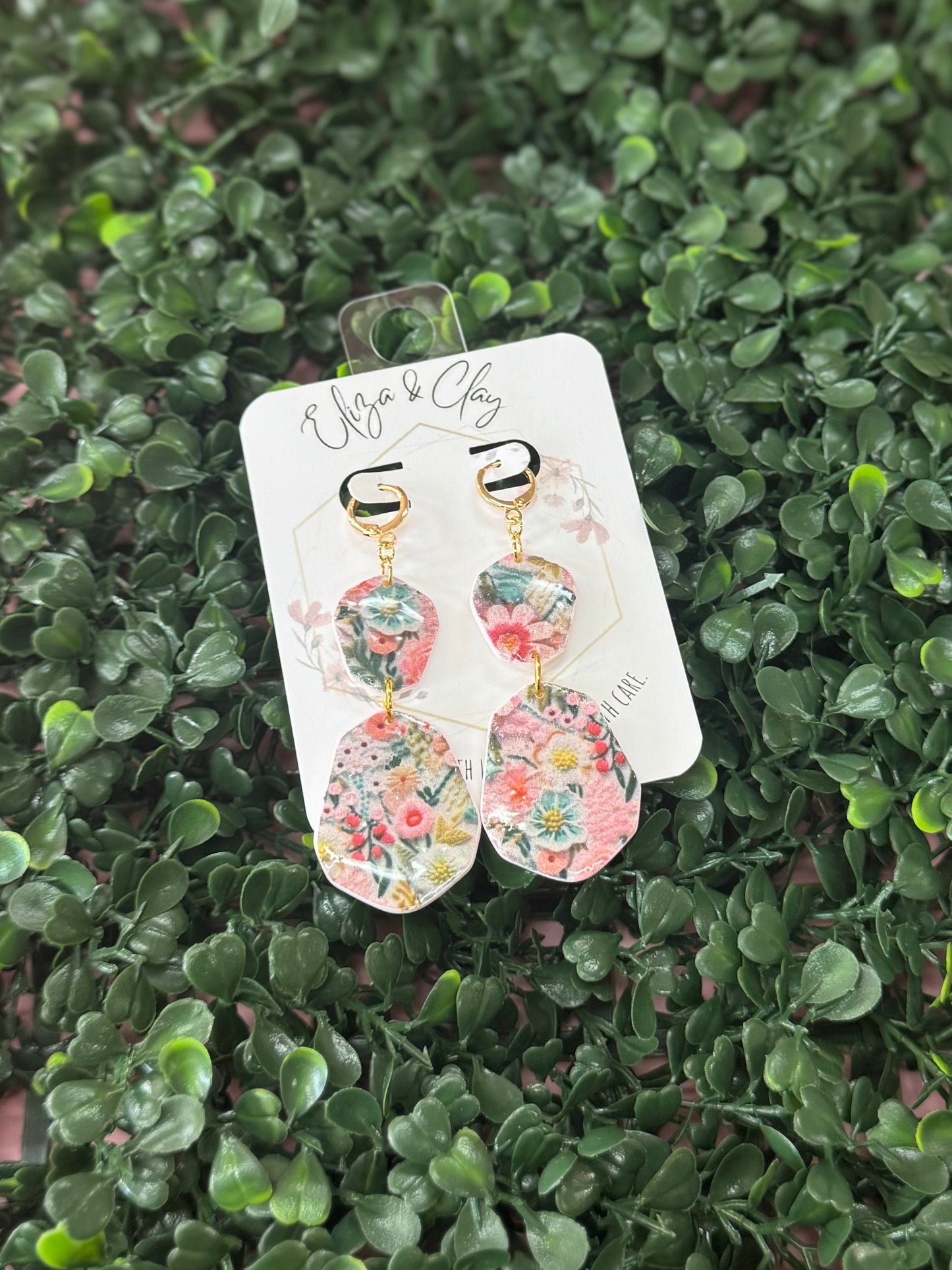 Two Tier Floral Print Fancy Dangles