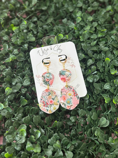 Two Tier Floral Print Fancy Dangles