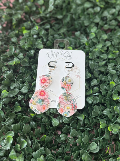 Two Tier Floral Print Fancy Dangles