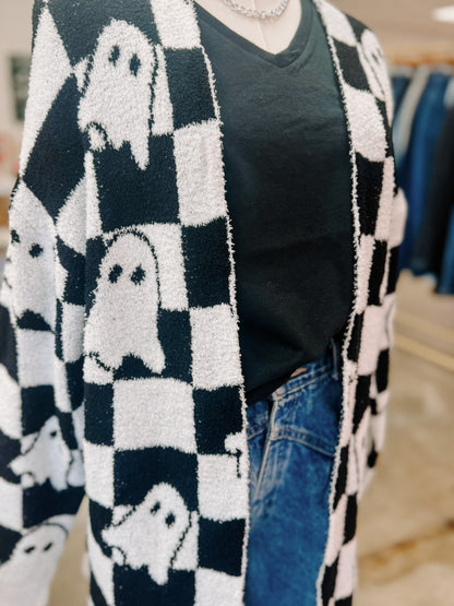 Halloween Ghost & Checkered Cardigan