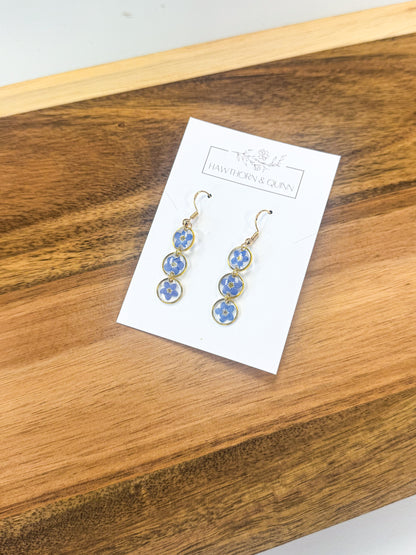 Blue Floral Three Teir Dangle Resin Earrings