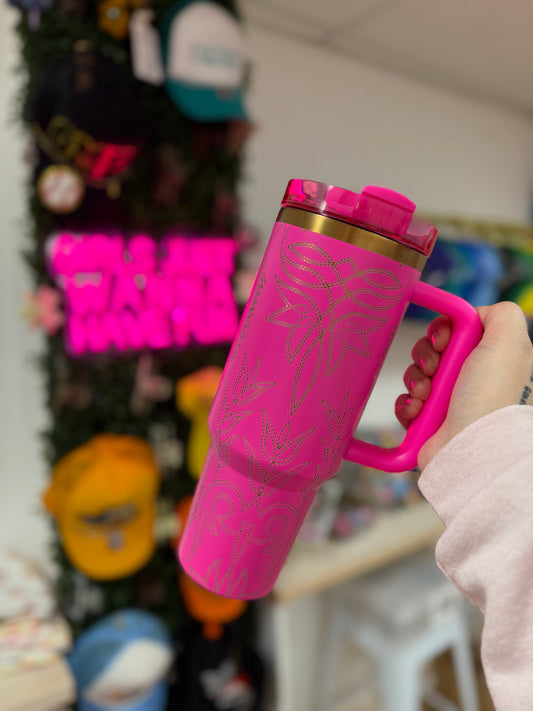 Pink Western Stitching Tumbler