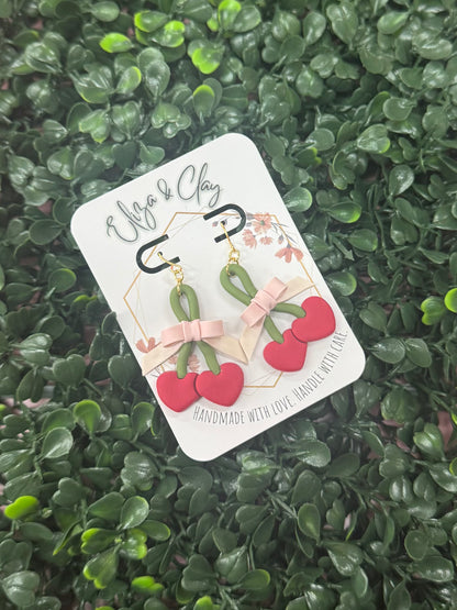 Cherry & Bow Clay Earring Dangles