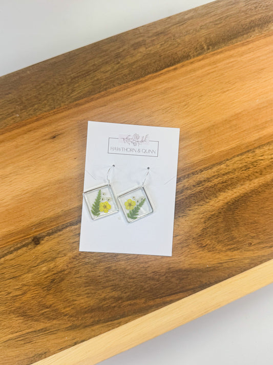 Floral Square Resin Dangle Earrings