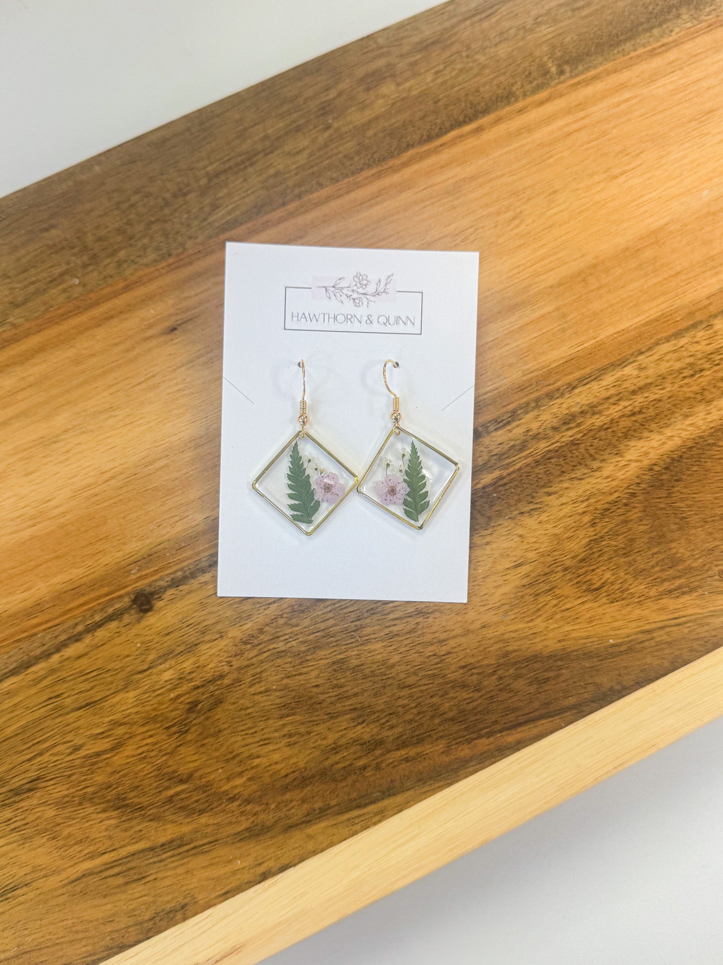 Floral Square Resin Dangle Earrings
