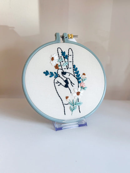 Peace And Floral Embroidery Wall Art