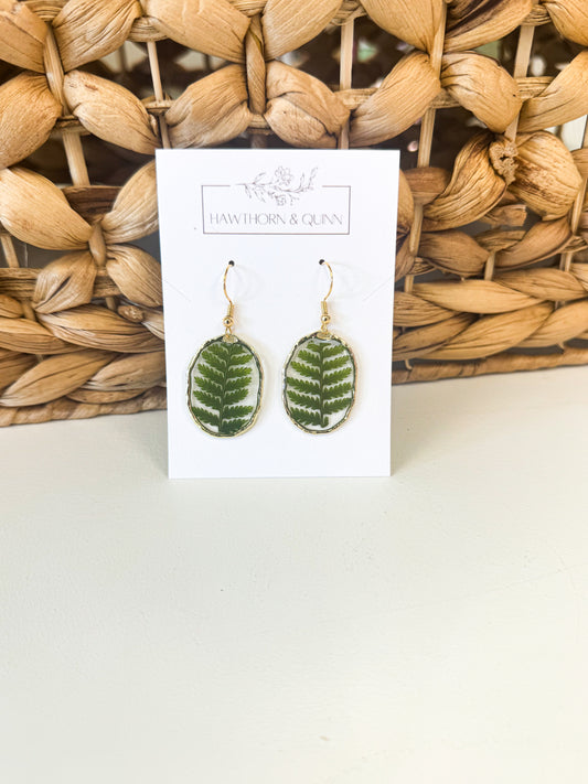 Oval Greenery Resin Dangle Earrings