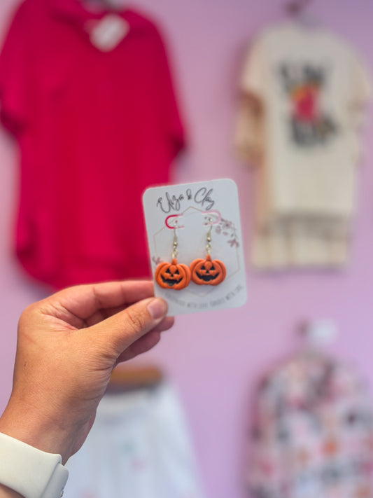 Jack O’ Lantern Halloween Dangle Clay Earrings