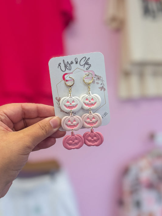 Three Tier Pink Pumpkins Dangle Earrings