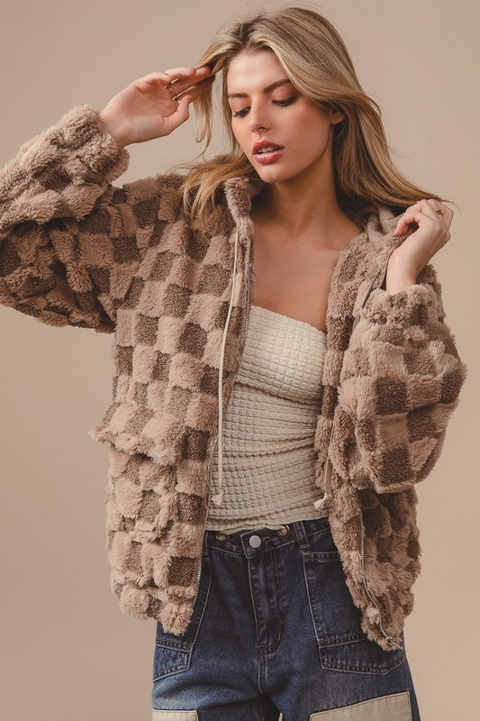 Checkered Sherpa Zip Up