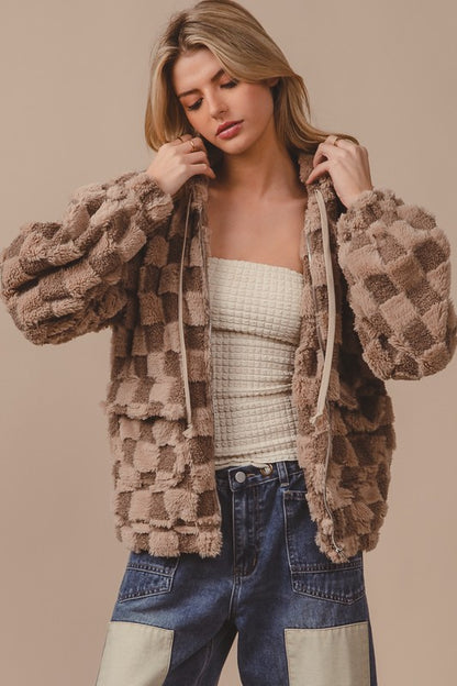 Checkered Sherpa Zip Up