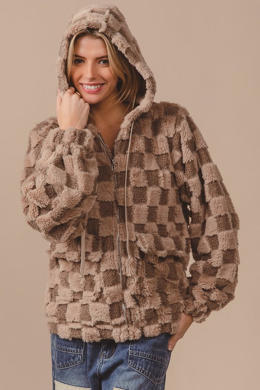 Checkered Sherpa Zip Up