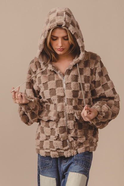 Checkered Sherpa Zip Up